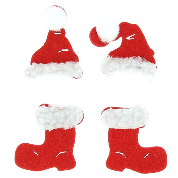 10 Décos Bottes et Bonnets Rouge (4 cm) - Feutrine