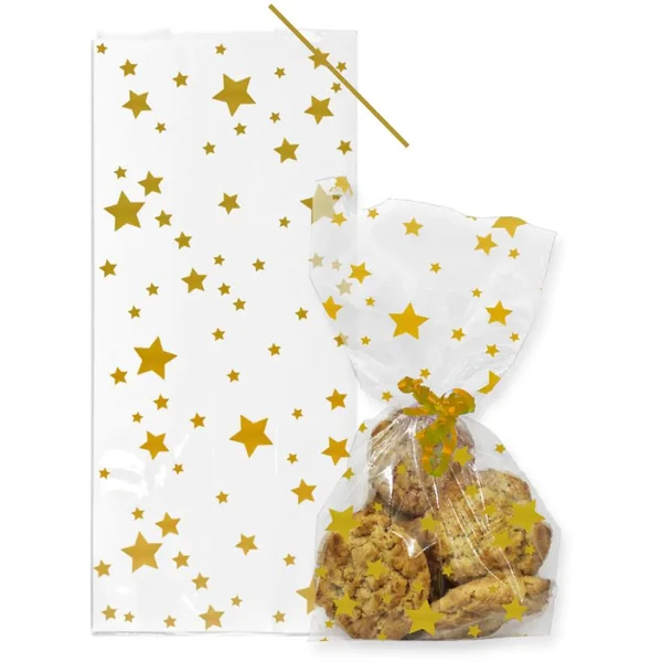 20 Pochettes Cello Noël - Etoiles Or