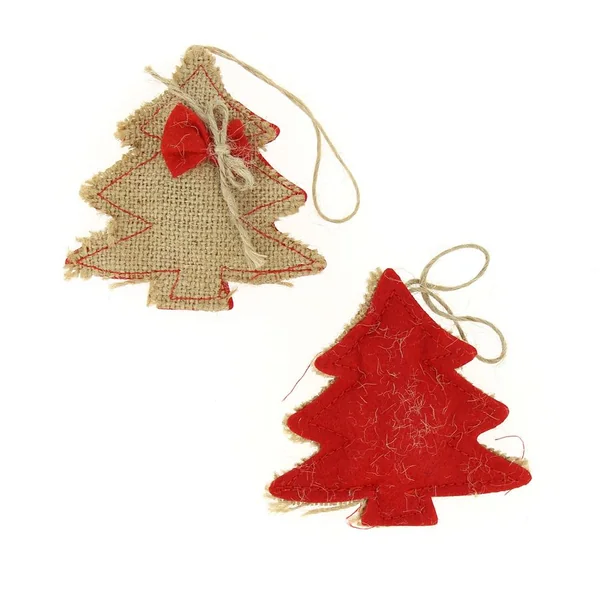 2 Sapins à Suspendre (8 cm) - Feutrine et Toile naturelle