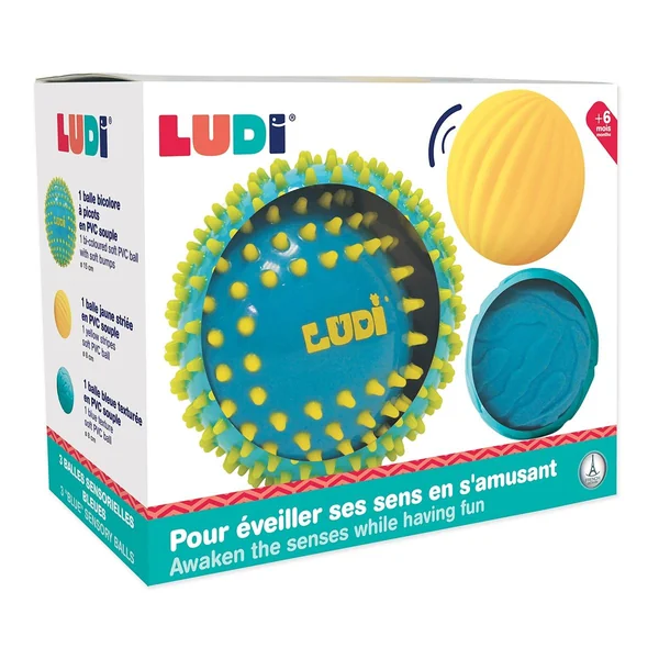 3 Balles sensorielles bleues et jaunes
