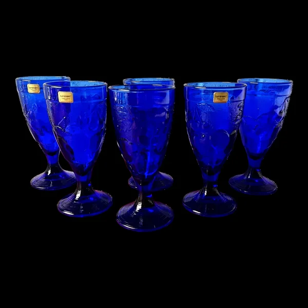 6 coupes à glace vintage Luminarc France bleu cobalt modèle "gourmande"