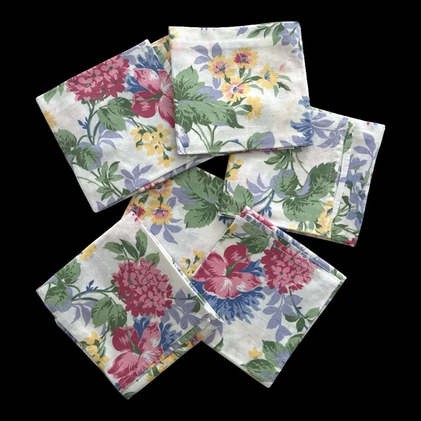 6 serviettes de table à fleurs en coton vintage