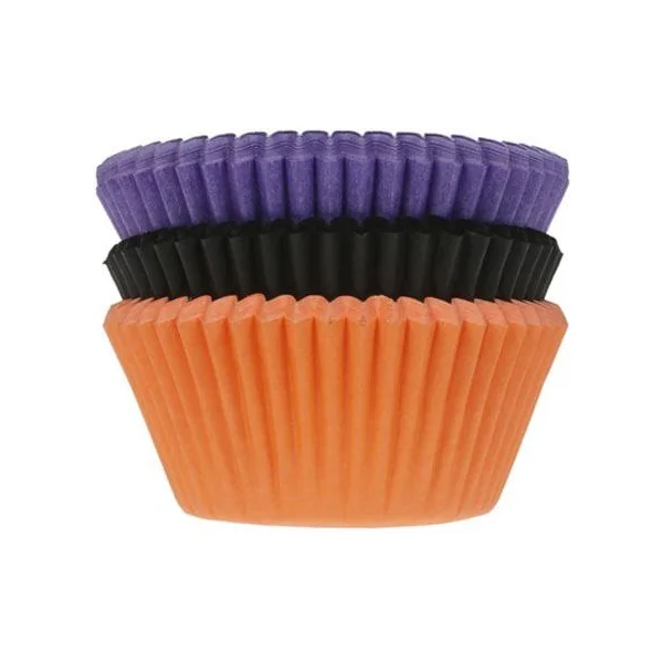75 Caissettes à Cupcakes Halloween - Orange / noir / Violet