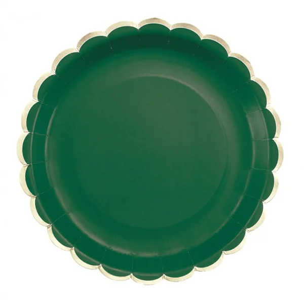 8 Assiettes Festonnée Vert Jungle / Or
