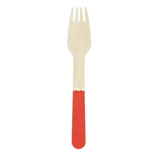 8 Fourchettes en Bois Rouge / Or