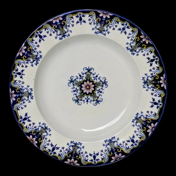 Assiette Creuse en Faïence - Décor "Style Rouen" - Marque JVB - Fin XIXe