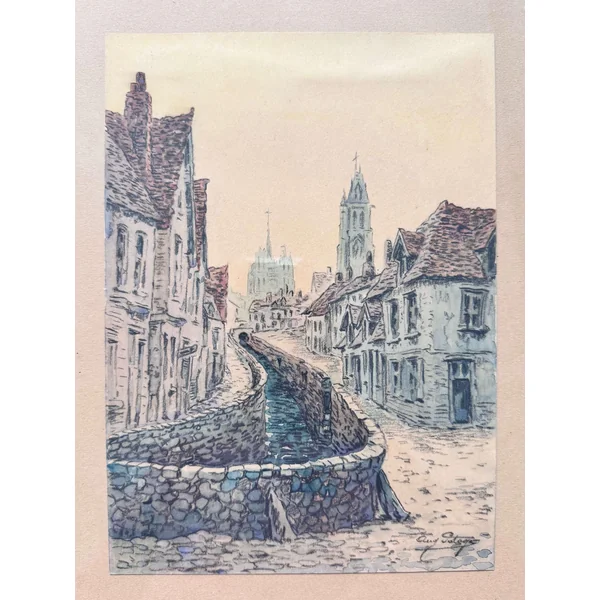 Auguste Potage, Amiens, aquarelle ancienne