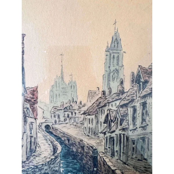 Auguste Potage, Amiens, aquarelle ancienne