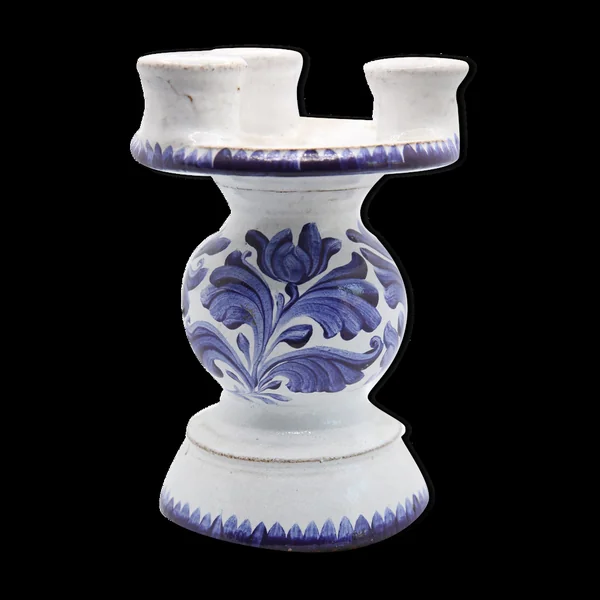 Bougeoir triple en faïence de Biot à motifs de fleurs bleues
