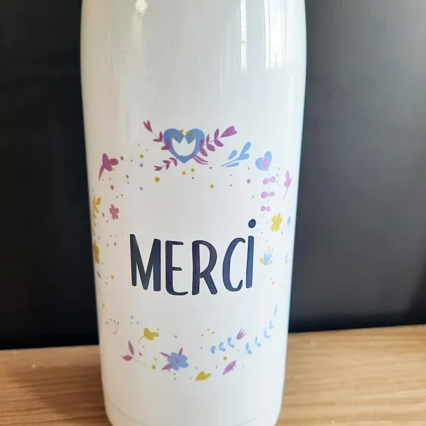 Bouteille de transport isotherme - Merci - Collection florale