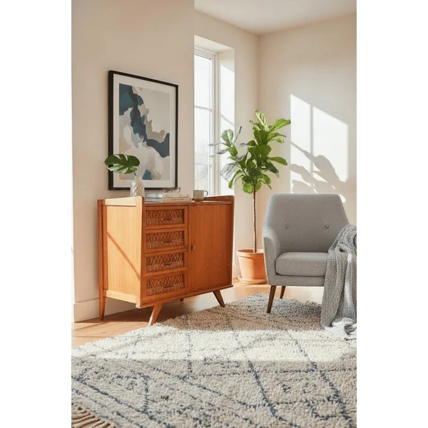 Buffet commode en rotin vintage