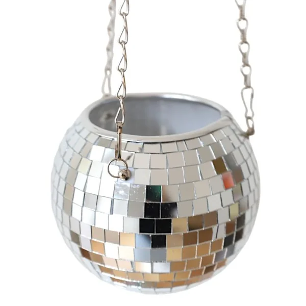 Cache-pot à suspendre boule disco à facettes argent 15 cm