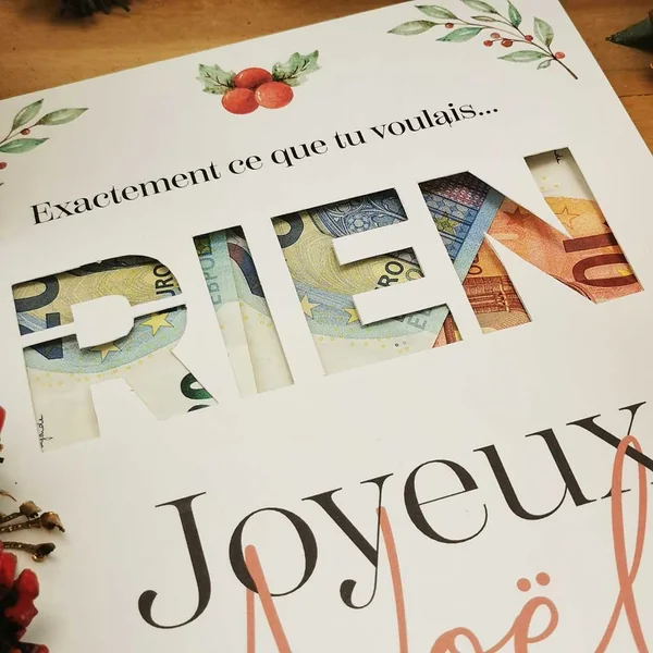 Cadeau argent noël "RIEN" affiche message surprise pour billets à offrir - a imprimer