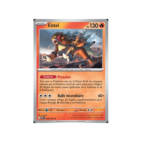 Carte Pokémon Entei 030/197 Holographique Flammes Obsidiennes