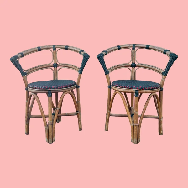 Chaises de bistrot en bambou et tressage bicolore
