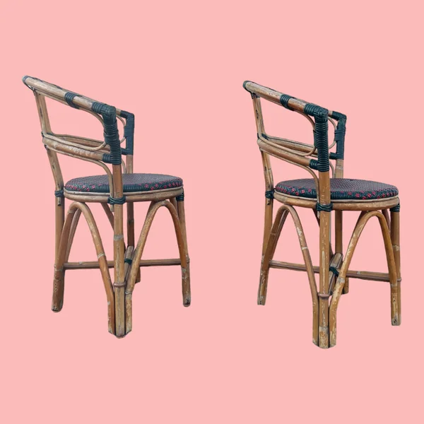 Chaises de bistrot en bambou et tressage bicolore