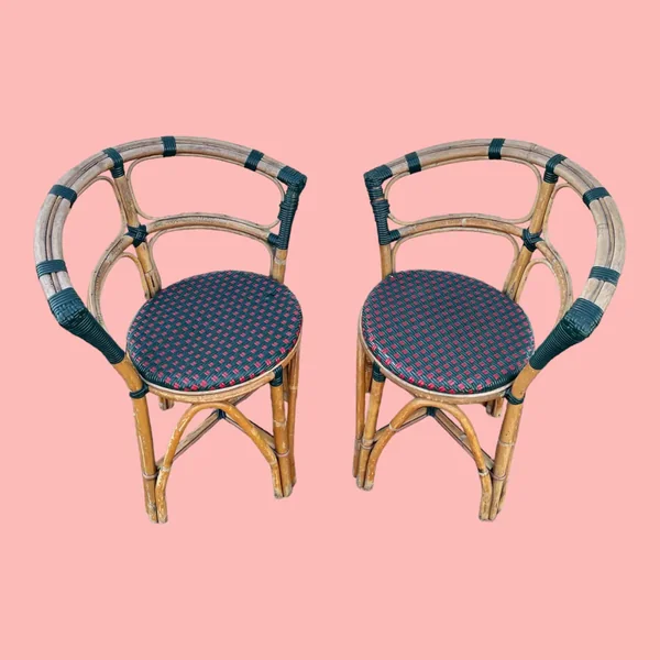 Chaises de bistrot en bambou et tressage bicolore