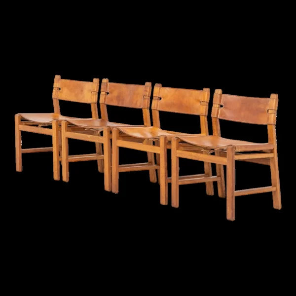Chaises de salle à manger en chêne et cuir