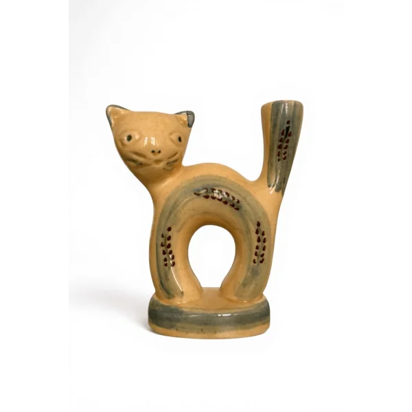 Chat bougeoir / soliflore en céramique Les Grottes Dieulefit