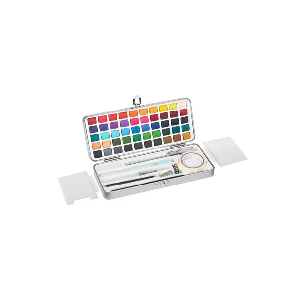 Coffret aquarelle métal – 50 demi-godets + accessoires : Set complet portable