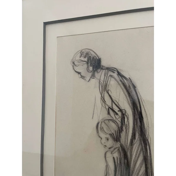 Dessin au fusain signé Roland Coudon, début XXème