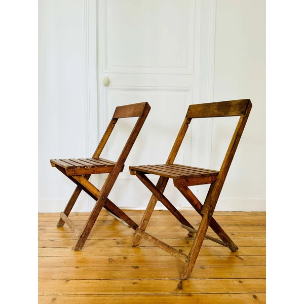 Duo de chaises pliantes en bois vintage