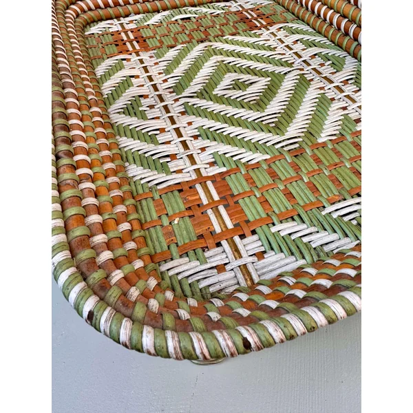 Ensemble panier et plateau anciens en jonc de mer