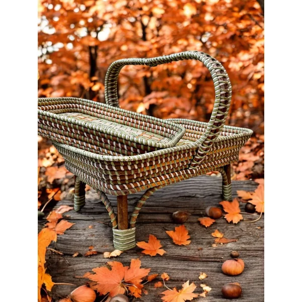 Ensemble panier et plateau anciens en jonc de mer