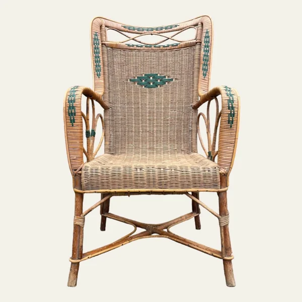 Fauteuil en rotin osier, vers 1950