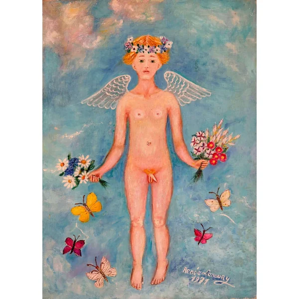 "Hermaphrodite", huile sur toile signée Renée Lenoury (XXème)