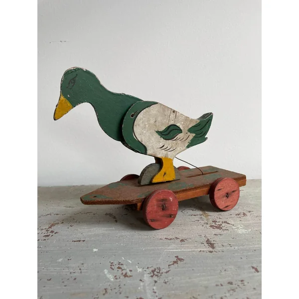 Jouet ancien canard à tracter en bois