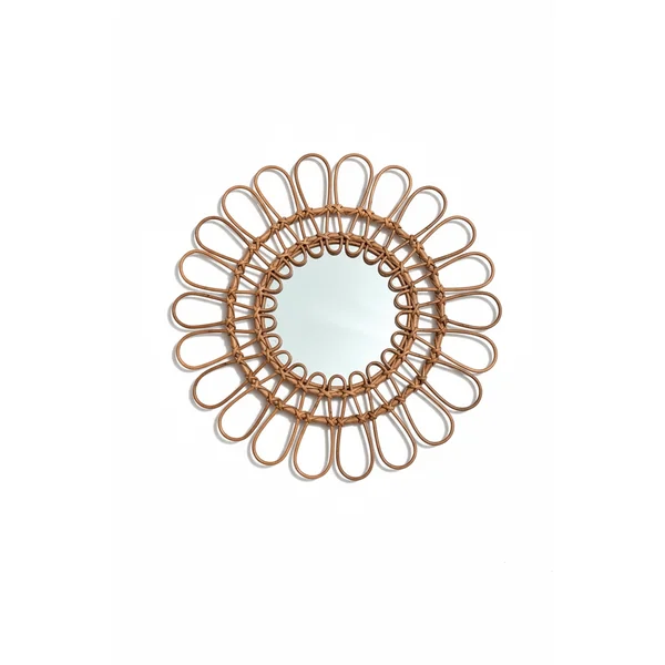 Miroir fleur en rotin vintage des années 60