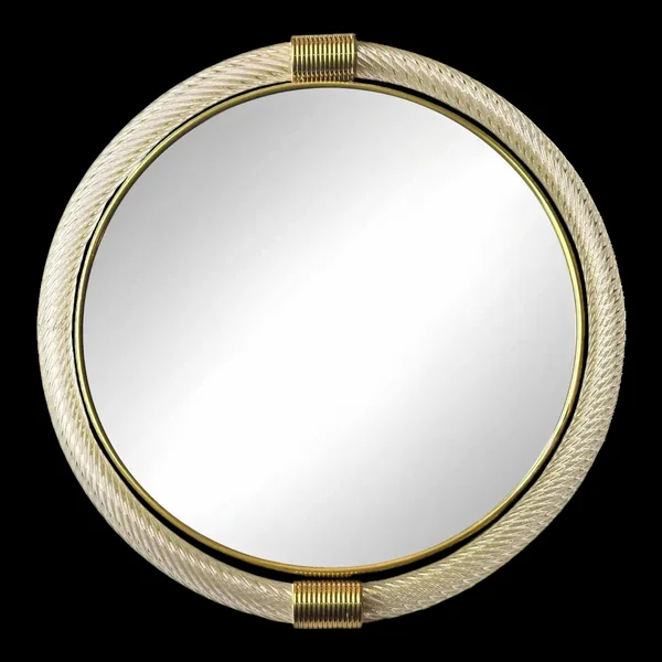 Miroir mural rond en verre de Murano « Torciglione » doré