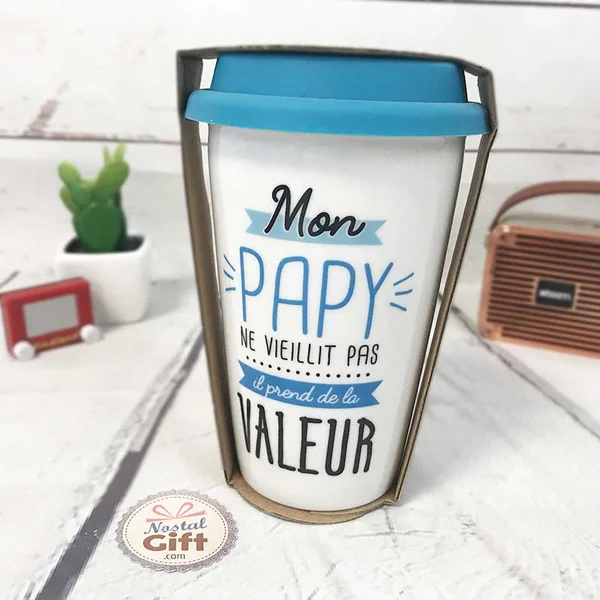 Mug de transport "Mon papy prend de la valeur" - Cadeau Grand-père