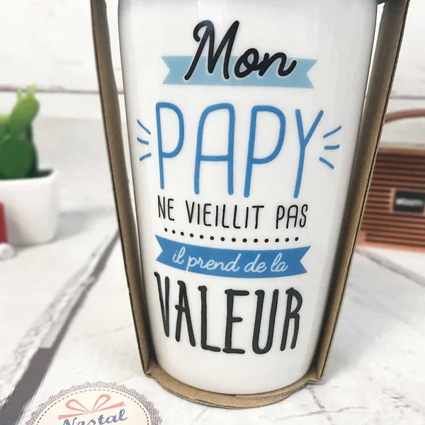Mug de transport "Mon papy prend de la valeur" - Cadeau Grand-père