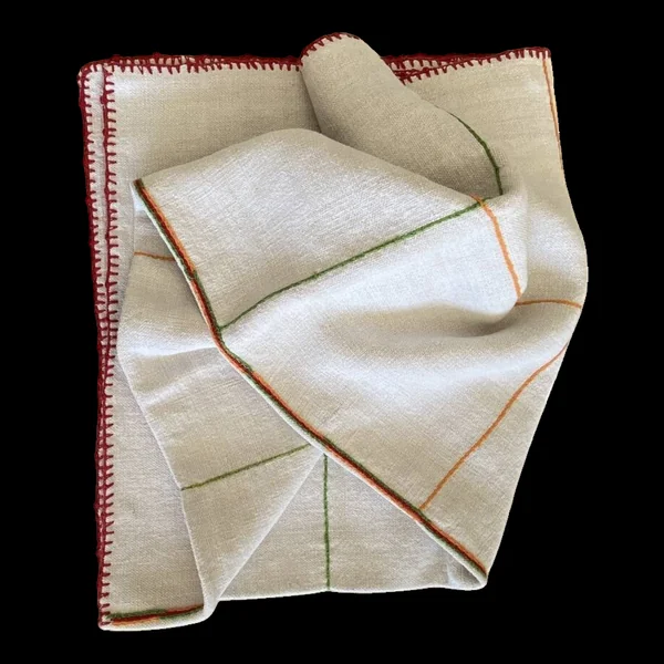 Nappe basque brodée main - 130x90 - Chanvre