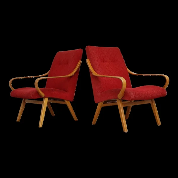 Paire de fauteuils rouge 6953 par Jaroslav Smidek pour Ton Bystrice Thonet 1960