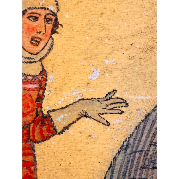 Panneau de bois pyrogravé et peint à la main