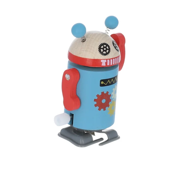 Robot bleu à remonter en bois