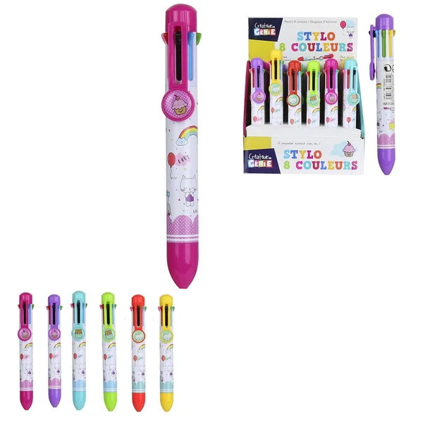 Stylo bille 8 couleurs