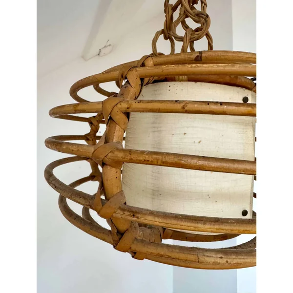 Suspension cage en rotin vintage