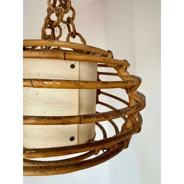 Suspension cage en rotin vintage