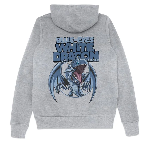 Sweat à capuche chibi Dragon Blanc aux Yeux Bleus - Gris