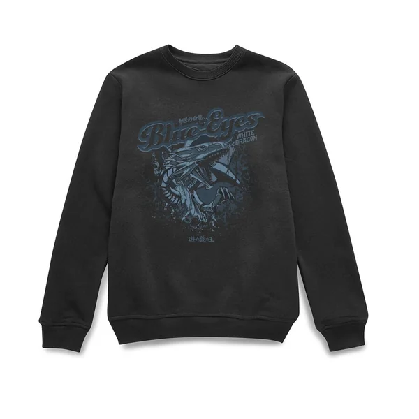 Sweat-shirt texturé Dragon Blanc aux Yeux Bleus - Noir