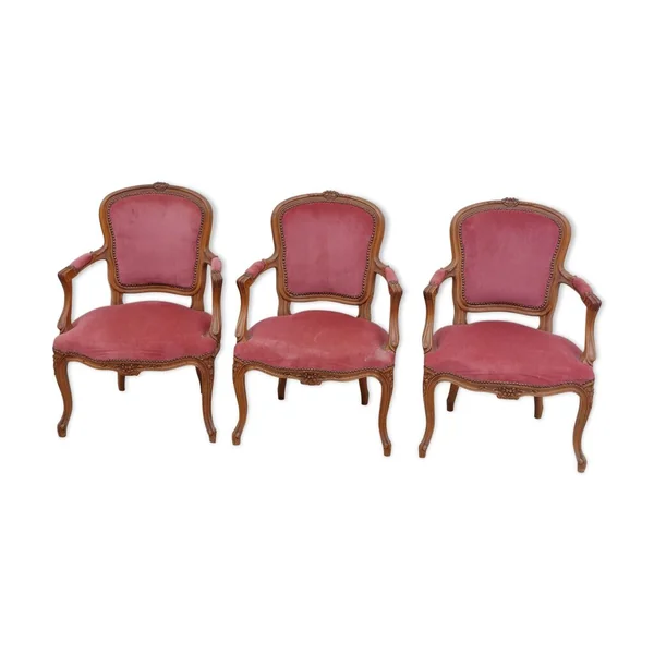 Série de 3 chaises Louis XV en chêne ancienne