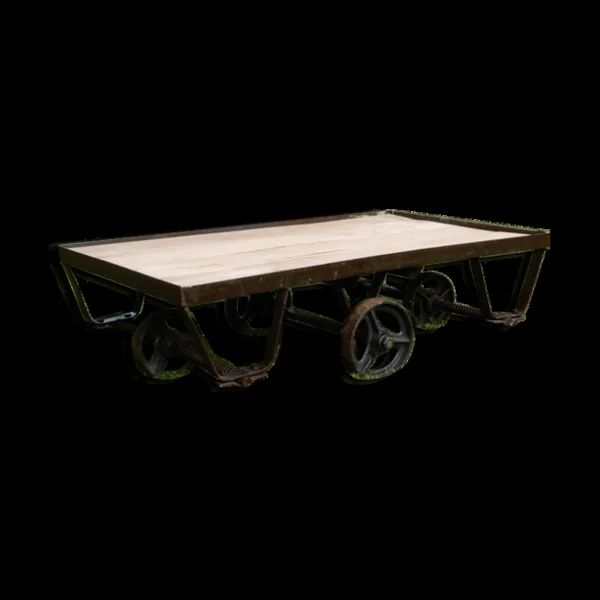 Table basse industrielle vintage chariot de marbrier ancien