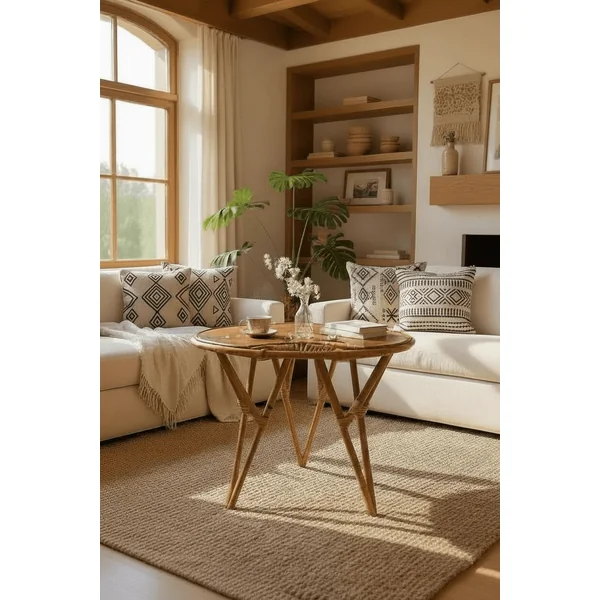 Table basse tripode en rotin vintage Janine Abraham