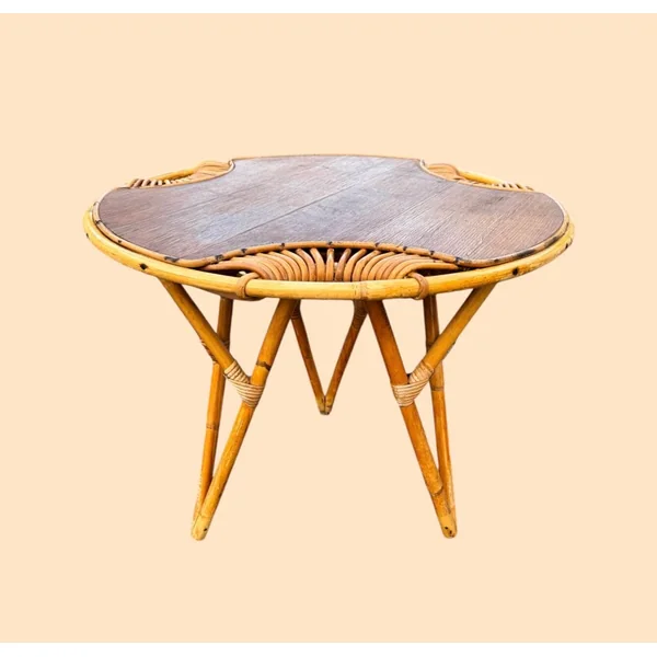 Table basse tripode en rotin vintage Janine Abraham