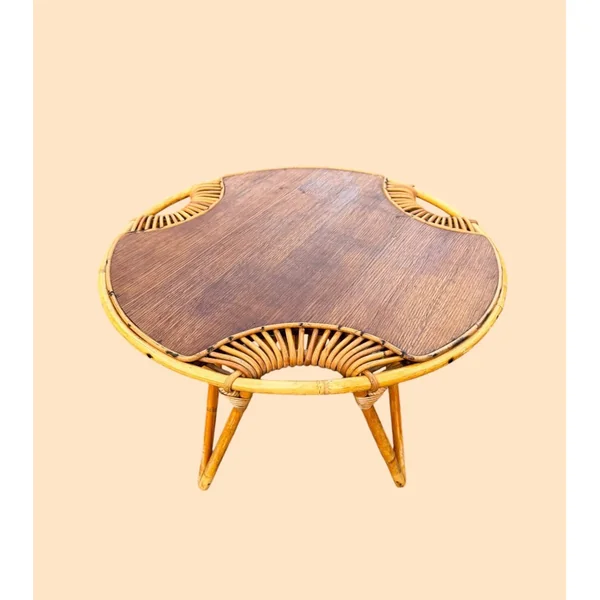 Table basse tripode en rotin vintage Janine Abraham