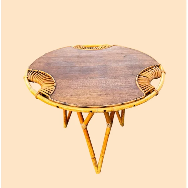 Table basse tripode en rotin vintage Janine Abraham